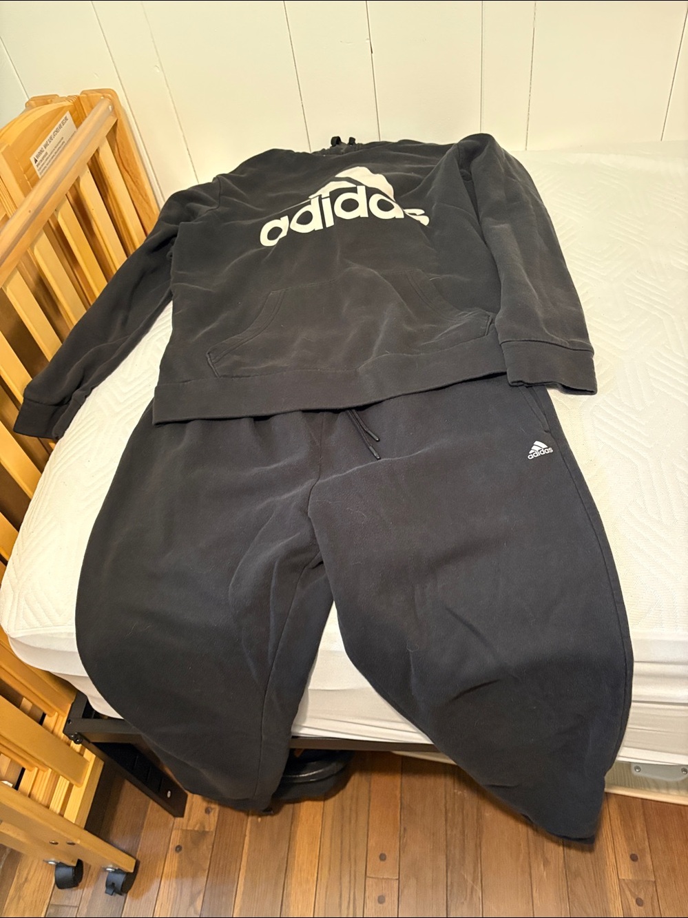 adidas Black Hoodie with White Logo Pullover and matching sweatpants